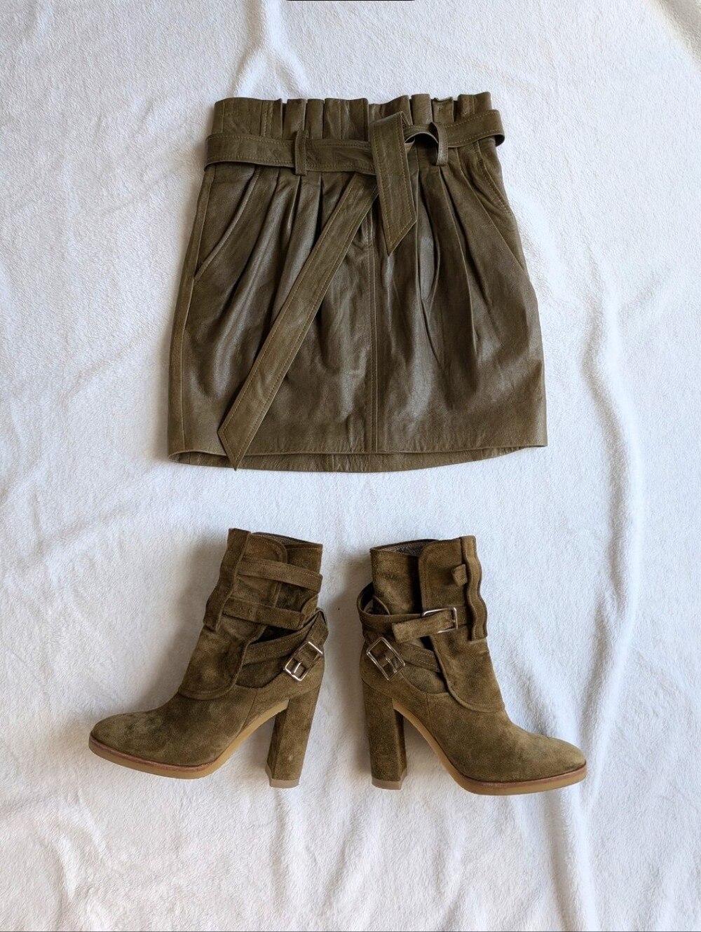 Frame Olive Green Leather Skirt
